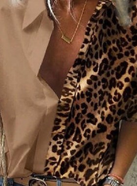极速Turn-deown Collor Women Blouse 2020 Fashion Solid Leopar