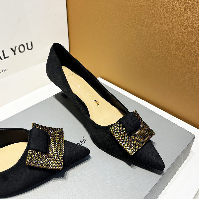 极速韩版高跟鞋女低跟尖头u小众设计感气质名媛配裙子细跟跟绒面