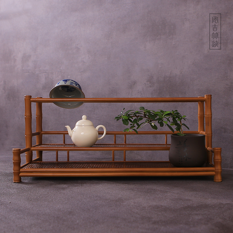 极速实心楠竹双层茶杯架手工日式茶D棚三层沥水晾杯茶壶收纳茶具