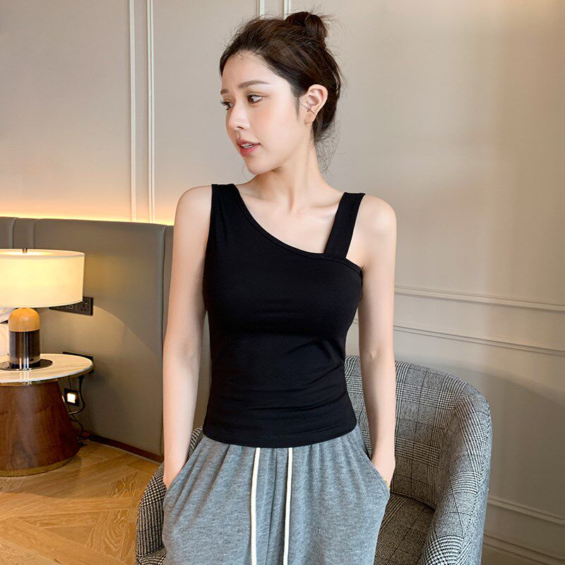 极速黑色背心女夏外穿2r025新款美背内搭纯棉打底设计感斜肩吊带
