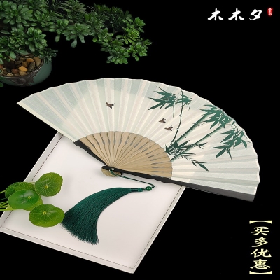 速發(fā)折扇男古風(fēng)玉骨禁欲系竹扇復(fù)古風(fēng)女玉骨扇竹子手工水墨風(fēng)棉麻