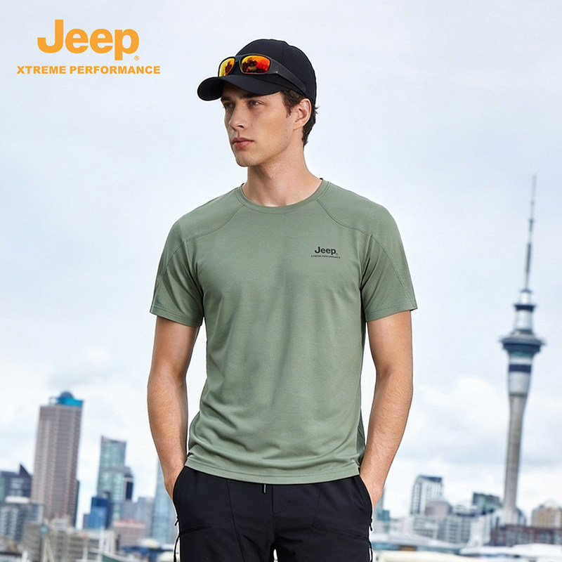 Jeep吉普短袖速干T恤衫男户外运动透气冰丝短袖夏季凉感休闲上衣