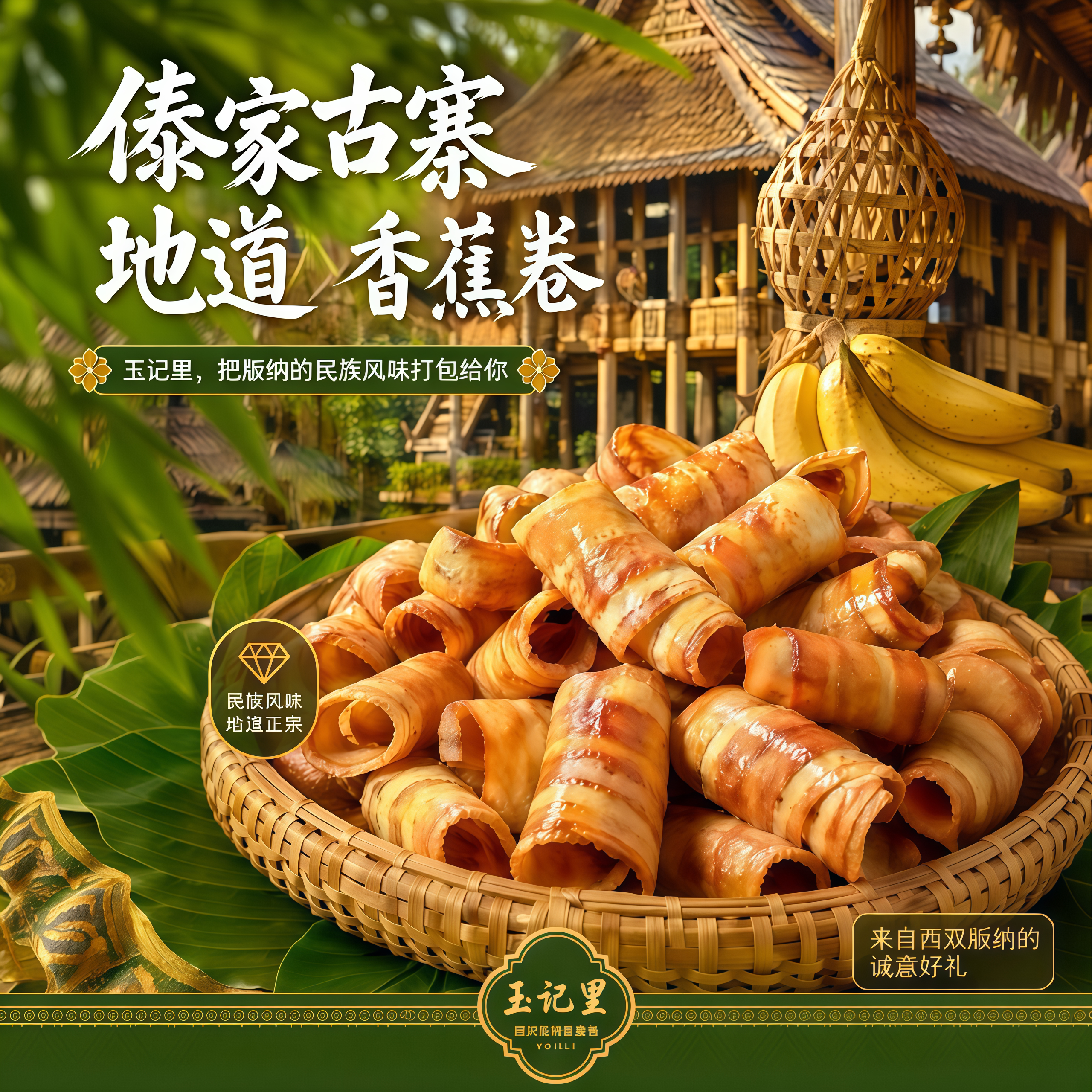 云南西双版纳特产玉记里香蕉卷香蕉片清甜酥脆老少皆宜产地速发