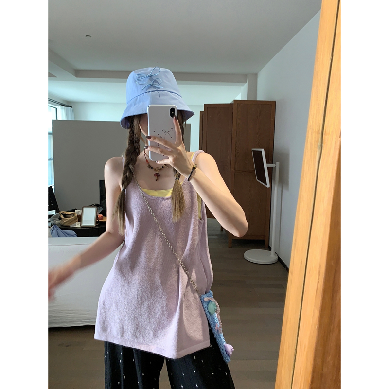 针织吊带背心女夏季小众无袖上衣