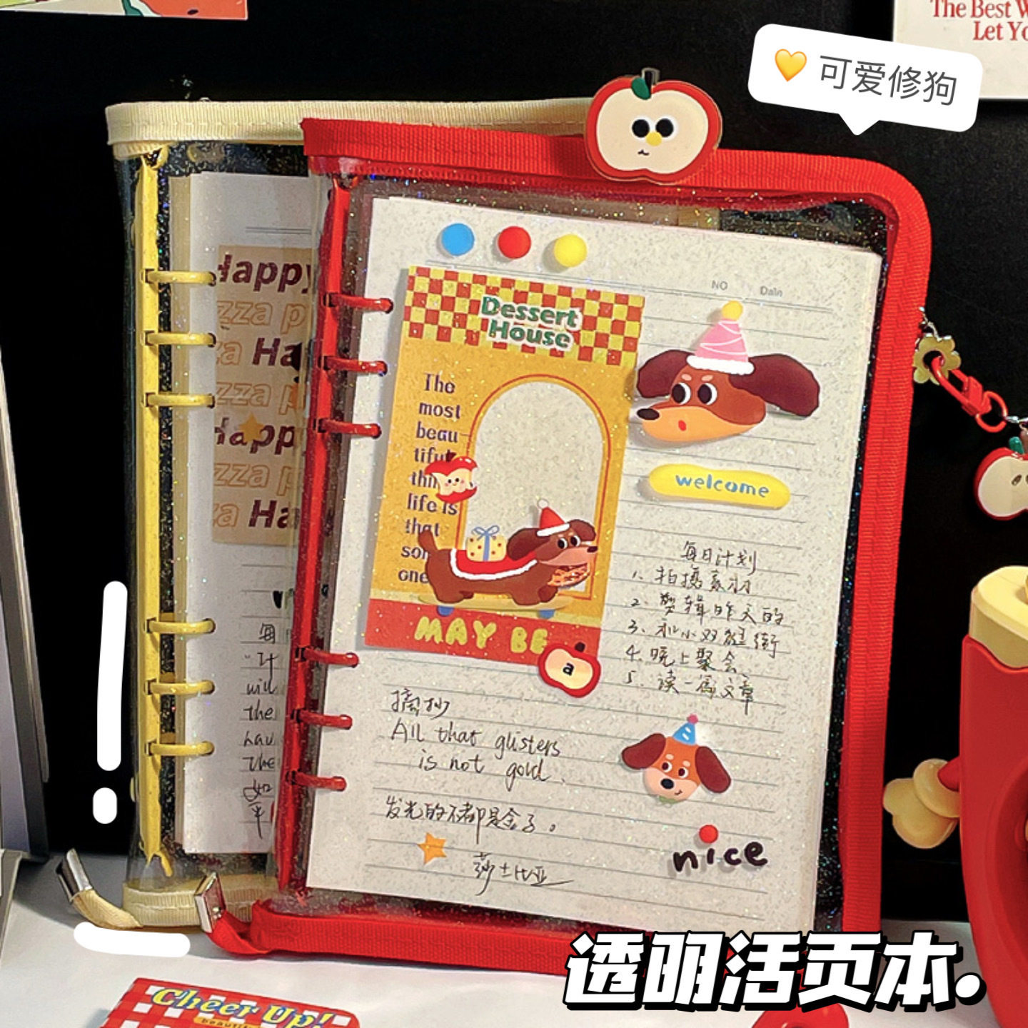 ins拉链活页本透明多功能可拆卸线圈高颜值女生收纳笔记本本子,文具电教/文化用品/商务用品,笔记本/记事本,淘宝优惠券,粉丝福利购,淘宝优惠卷