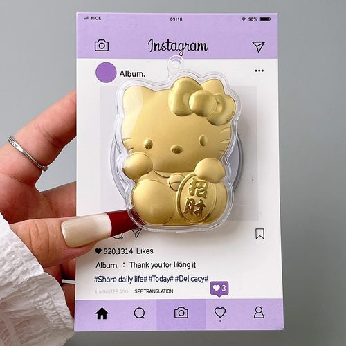 可爱立体金箔招财kt猫磁吸支架适用MagSafe手机强力吸附桌面懒人