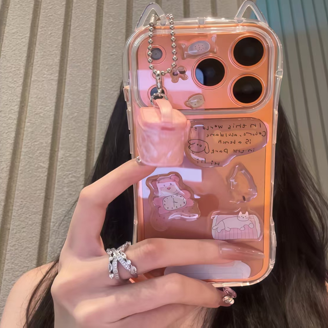 DIY贴纸粉熊小蛮腰猫耳壳适用iPhone17promax手机壳15新款17pro网红女款13创意全包防摔16pro超好看17保护套