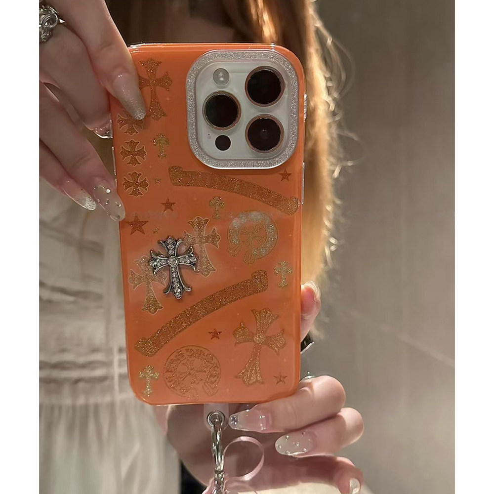 复古秋冬腔调橙色十字架适用iPhone17promax手机壳15新款17pro网红女款13创意全包防摔16pro超好看1