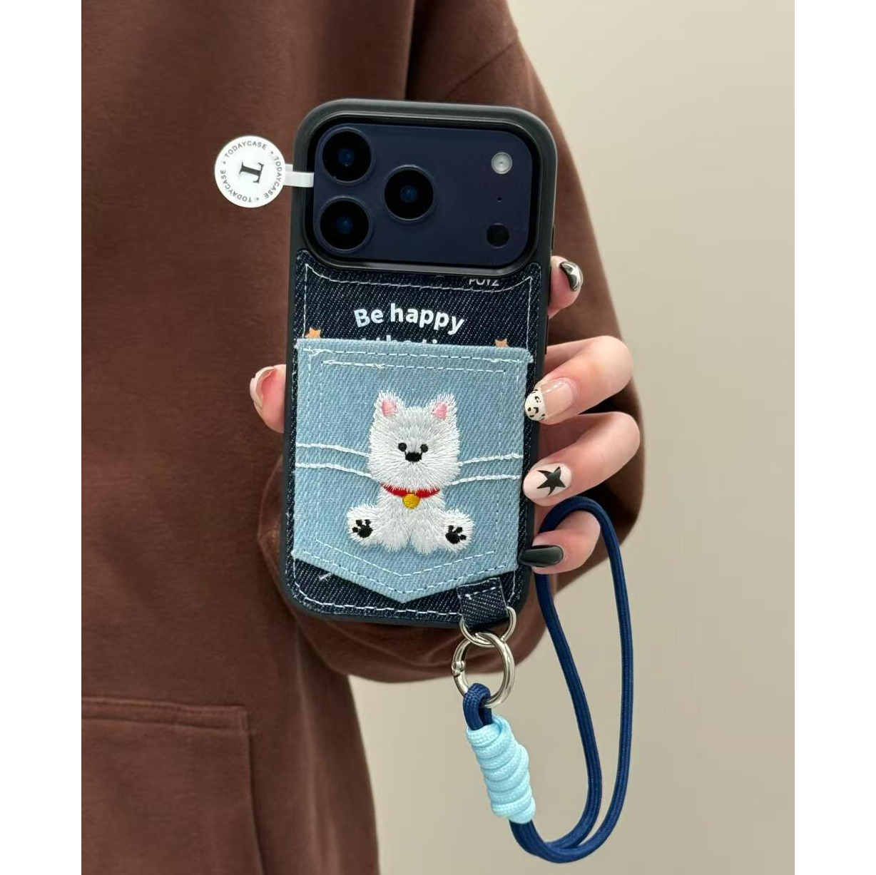 ins风牛仔蓝刺绣西高地适用iPhone17promax手机壳15新款17pro网红女款13创意全包防摔16pro超好看17保护套