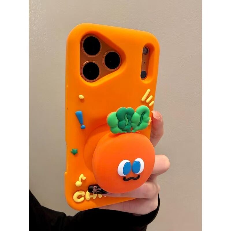 可爱胡萝卜伸缩支架适用iPhone17promax手机壳15新款17pro网红女款13创意全包防摔16pro超好看17保护套