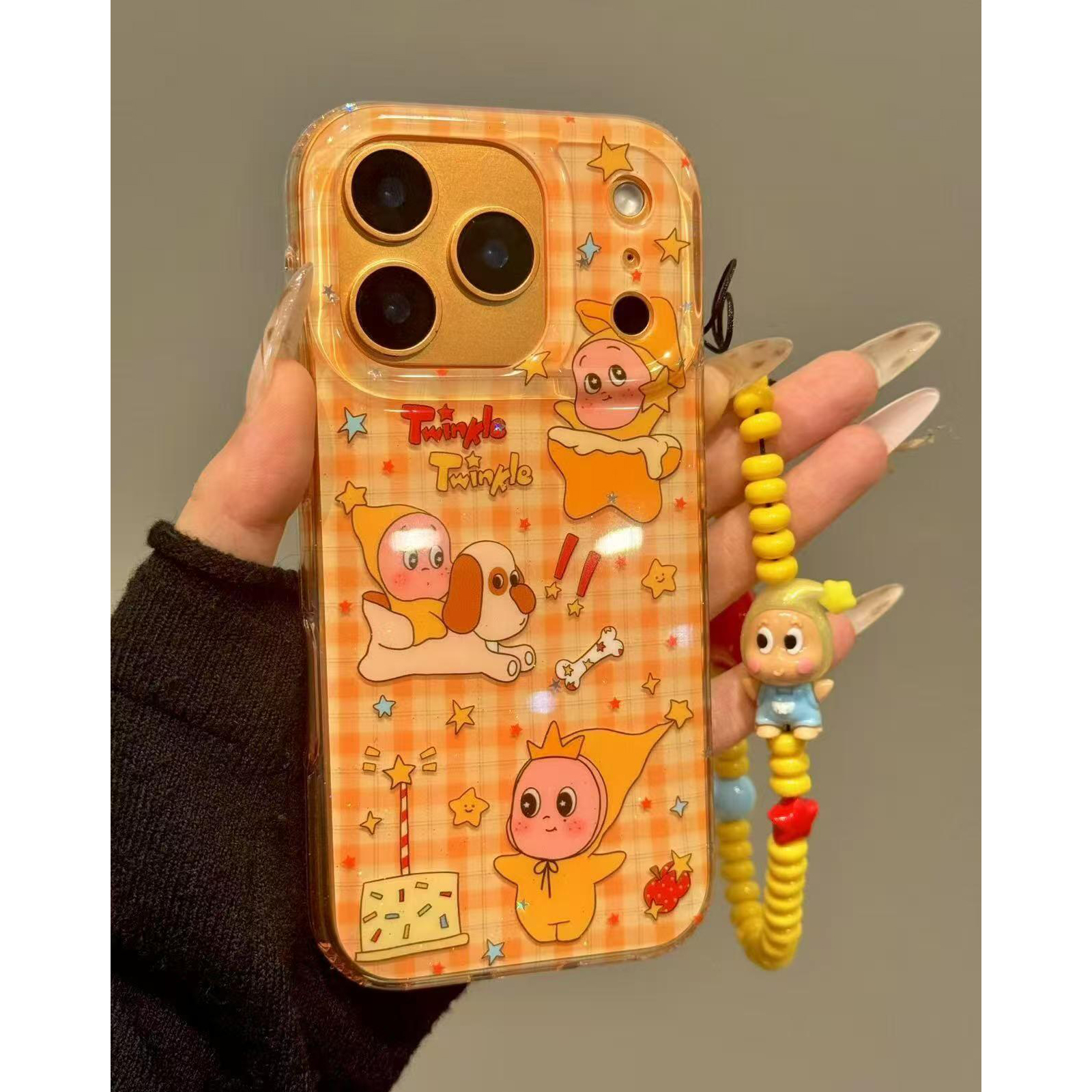 可爱卡通橙黄格纹骑狗星星人手链适用iPhone17promax手机壳15新款17pro3创意全包防摔16pro超好看17保护套