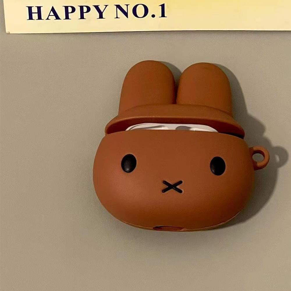 卡通可爱硅胶黑皮米菲兔适用苹果AirPods4代无线蓝牙耳机套AirPodspro3代个性AirPods1/2硅胶AirPodspro2防摔