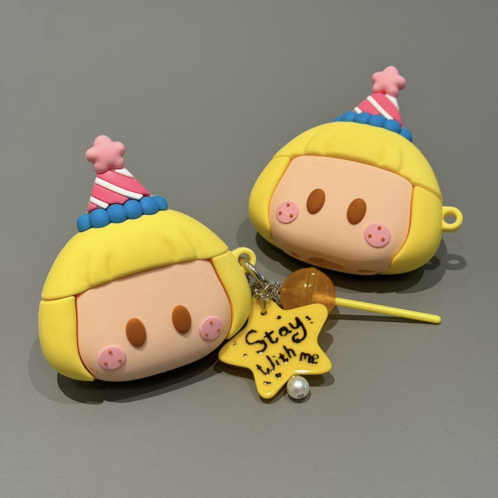 可爱卡通生日帽黄发yoyo适用苹果AirPods5代苹果Pro3无线蓝牙耳机套AirPods4代软壳AirPodspro2防摔耳机盒女