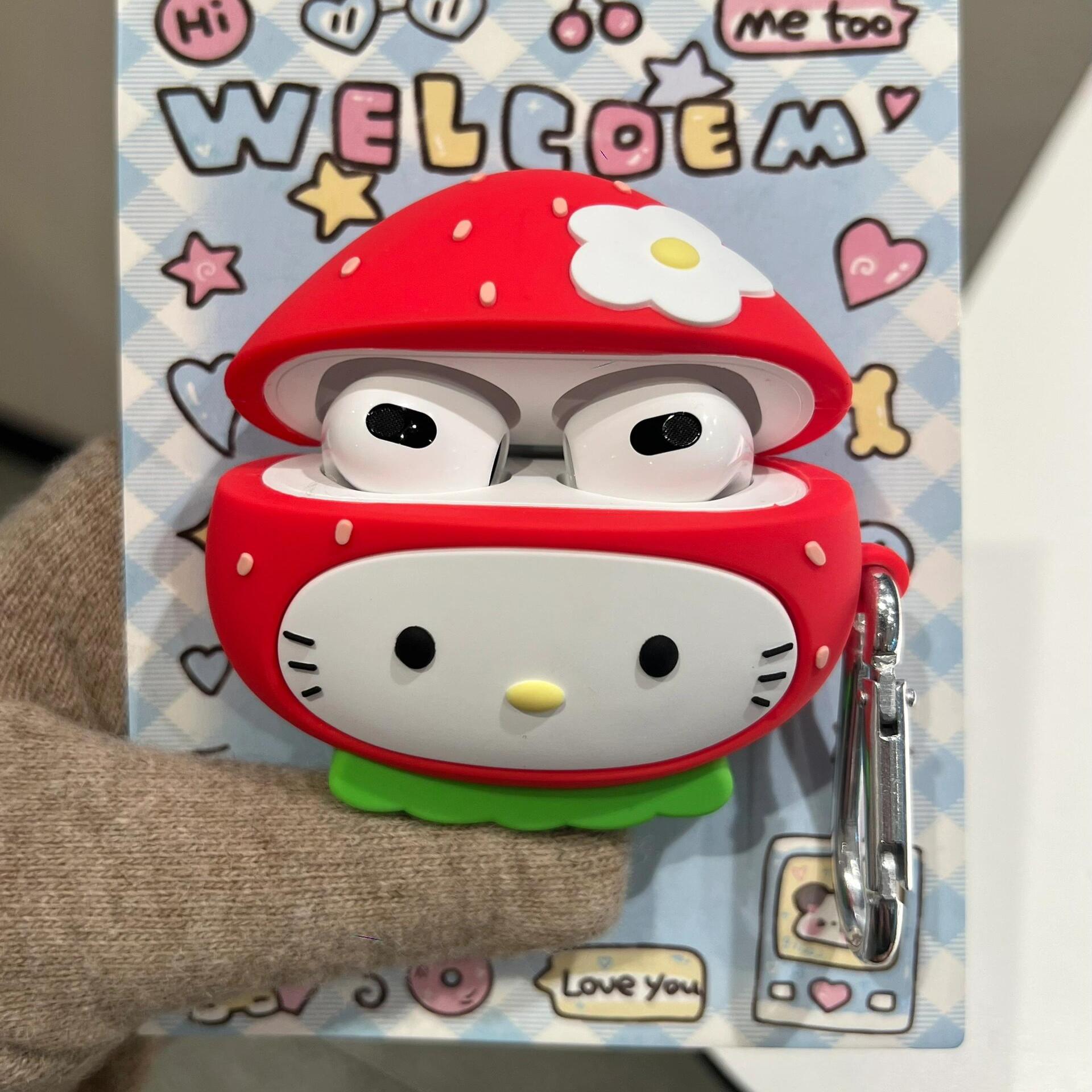 草莓HelloKitty适用AirPods1/2保护套AirPods3代苹果耳机套无线蓝牙耳机壳少女心airpodspro2硅胶防摔新三代