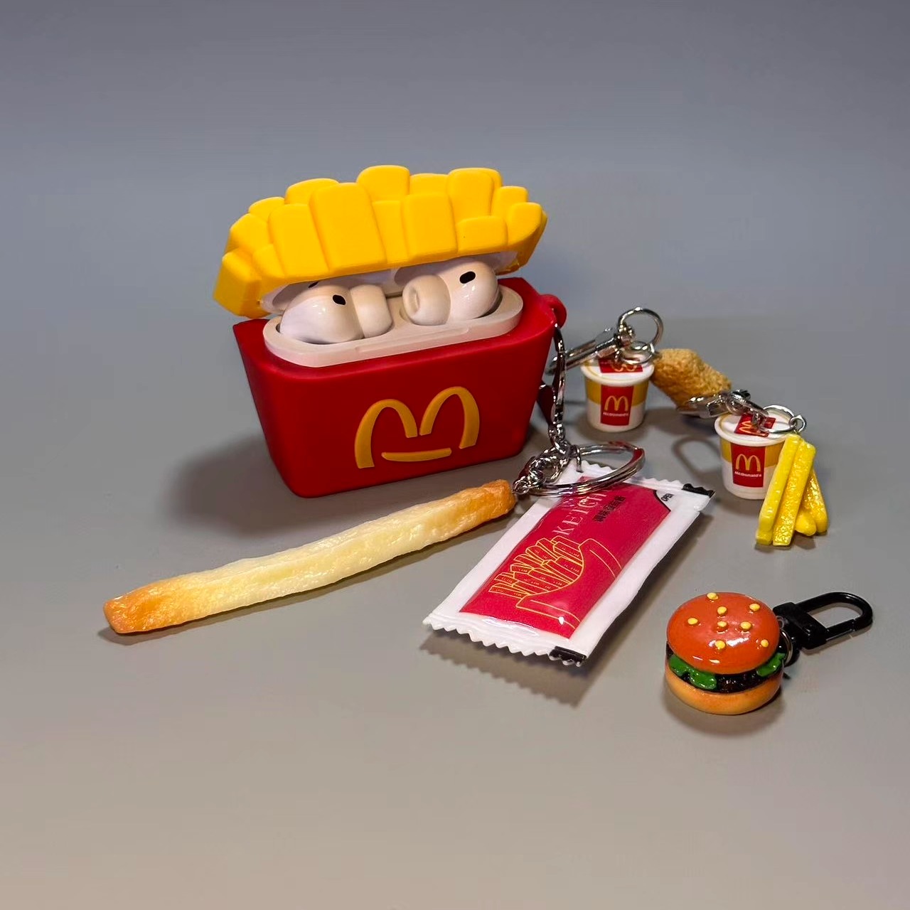 M记汉堡薯条适用苹果AirPods4代苹果无线蓝牙耳机套AirPodspro3代个性AirPods1/2硅胶AirPodspro2防摔耳机盒