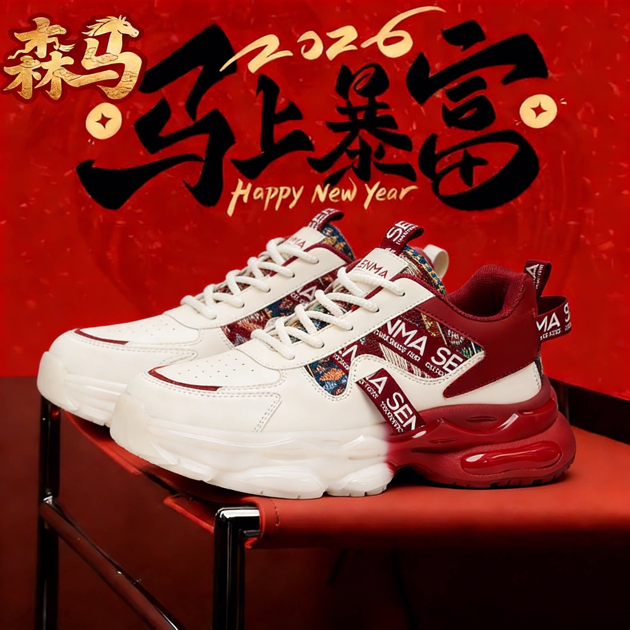 森马男鞋春季韩版潮流红色过年时尚百搭本命年运动新款休闲老爹鞋