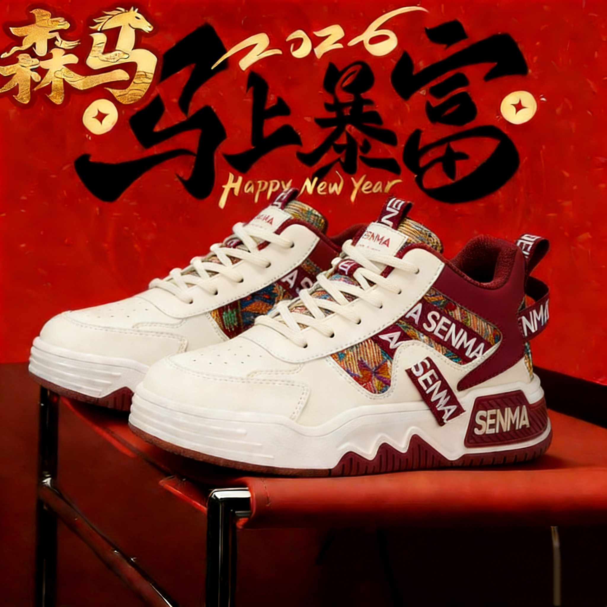 森马休闲板鞋男款高帮2026春季新款软底真皮时尚百搭舒适运动鞋男