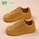 学生运动厚底增高小麦色潮鞋 复古真皮百搭休闲板鞋 男 冬季 森马男鞋