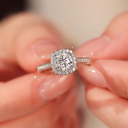 小方糖钻戒S925纯银情侣表白戒指