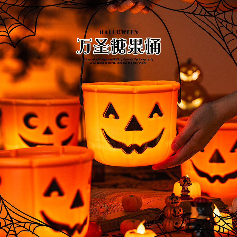 万圣节手提糖果桶南瓜灯儿童小礼物讨糖罐幼儿园场景布置装饰摆件