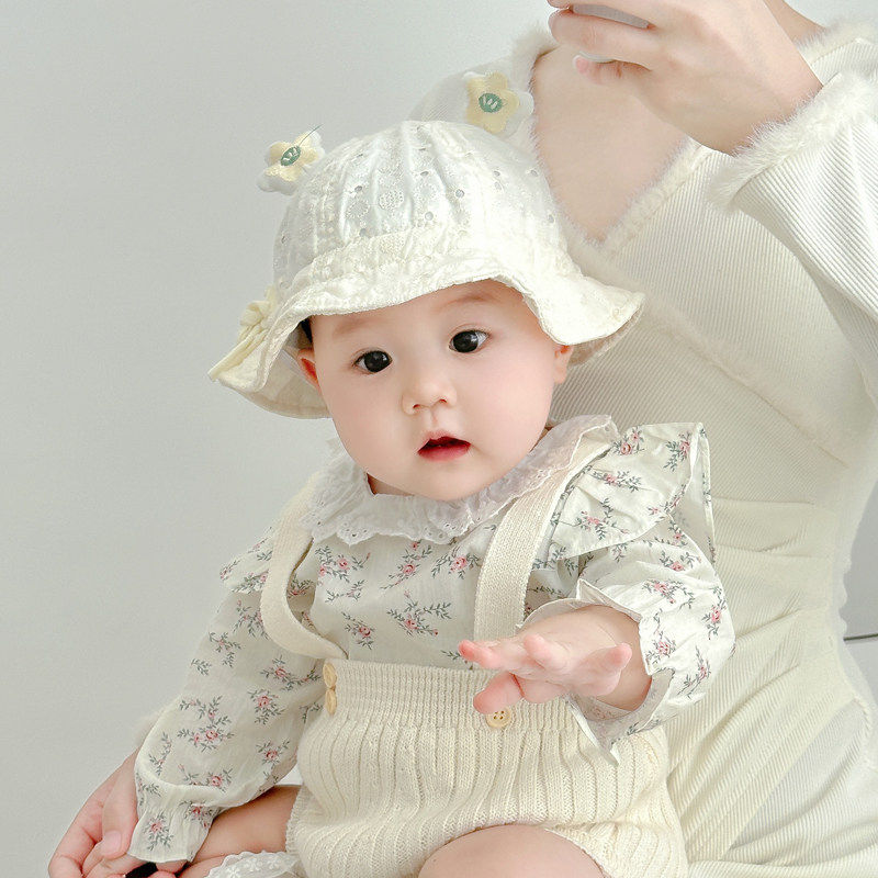 婴儿帽子春秋宝宝遮阳帽防晒帽女渔夫帽婴幼儿太阳帽夏季女宝夏天