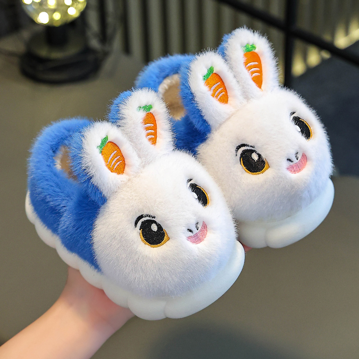 儿童棉拖鞋冬包跟男女童室内外可爱卡通兔子宝宝家用防滑亲子棉鞋