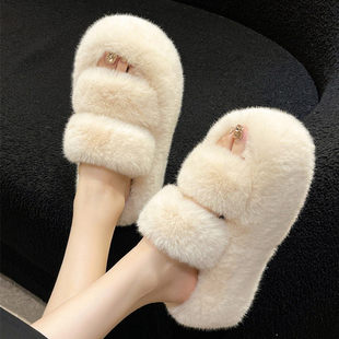 毛毛拖鞋女外穿2024新款毛绒鞋秋冬高跟厚底女士毛茸茸棉拖冬款毛