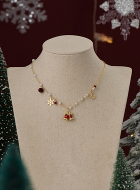 原创圣诞节雪花铃铛锁骨链女时尚百搭珍珠项链小众设计高级感颈链