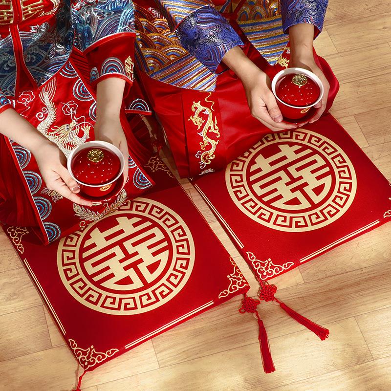 结婚跪垫敬茶坐福垫一对敬酒跪拜红色喜垫新娘改口婚庆用品