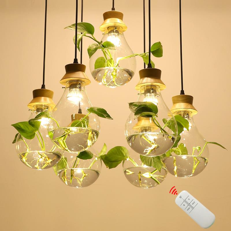 现代创意吧台餐厅玻璃水养植物鱼缸吊灯田园小清新床头个性吊灯