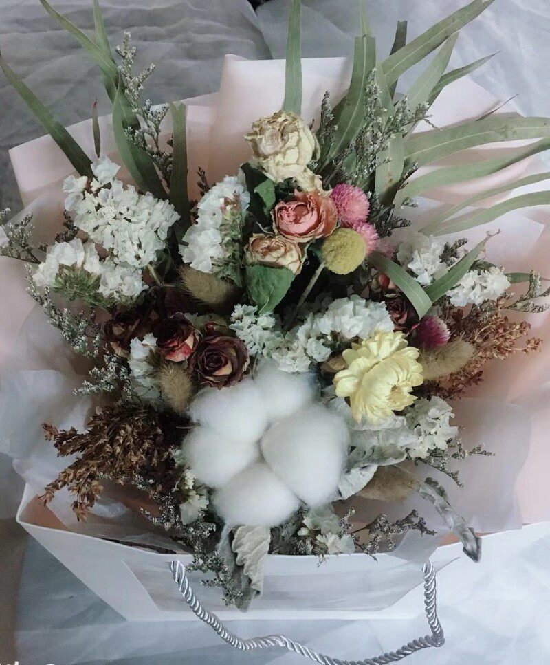 热销浪漫干花粉嫩公主玫瑰木棉花混合干花束毕业T大花束拍摄手捧