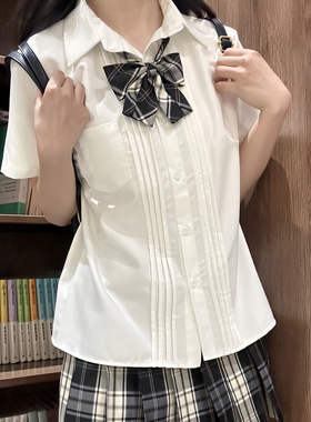 风琴褶jk衬衫上衣白色百搭学生毕业服女夏季宽松衬衣黑白格百褶裙