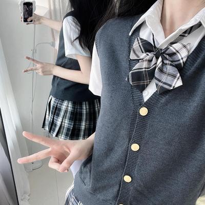 早春JK制服老头衫开衫马甲背心女学院风纯色百搭V领针织日系毛衣