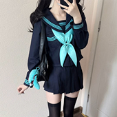 女 水手服学院风学生套装 初音三本线正版 jk制服日系校供感绀色长袖