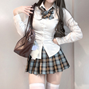 长袖 女夏日系辣妹弹力修身 白衬衣 显瘦收腰衬衫 林间萌象jk制服套装