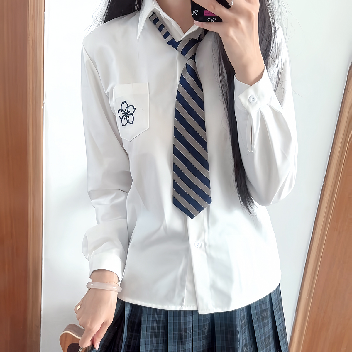 原创洛樱短袖长袖jk衬衫日系校供宽松刺绣女衬衣秋冬制服学院上衣