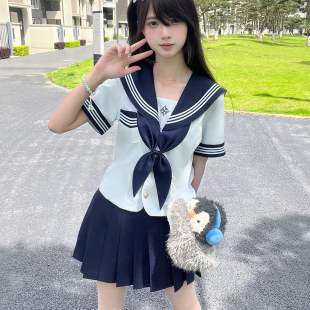 日系正版学院风水手服套装女夏季短袖海军领jk制服百褶裙学生校服