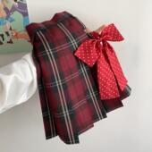 鸢红 林间萌象原创jk格裙校供红色短裙半身裙学院风制服格子裙