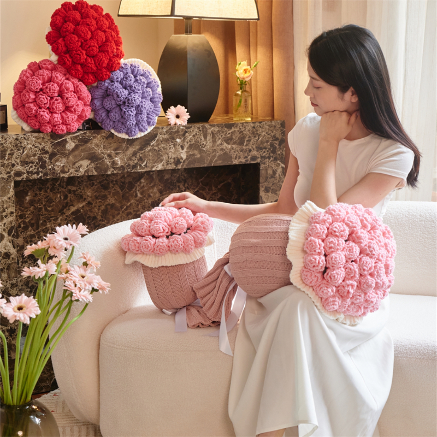 网红拍照玫瑰花束多功能花朵抱枕