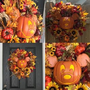 极速35*35cm Farmhouse rDoor Wreath Decor Flowers Pumpkin Wre
