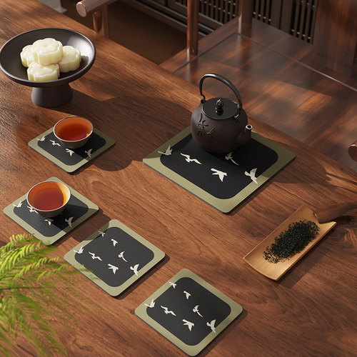 新品新中式茶杯垫正方形吸水垫小C尺寸防滑垫硅藻泥餐垫茶桌茶具