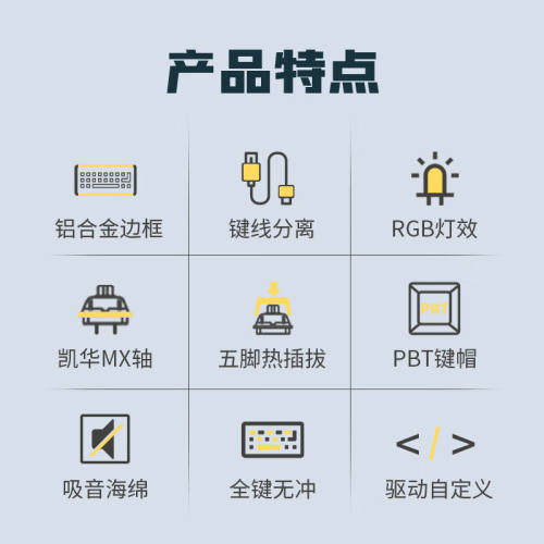 新品黑峡谷(Hyeku)i2机械键盘E有线热插拔铝合金机身客制化键线