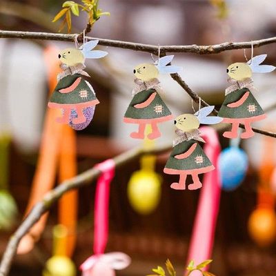 极速10PCS 202 Easter Wooden Bunny Pendant Wood RaUbbit Easte