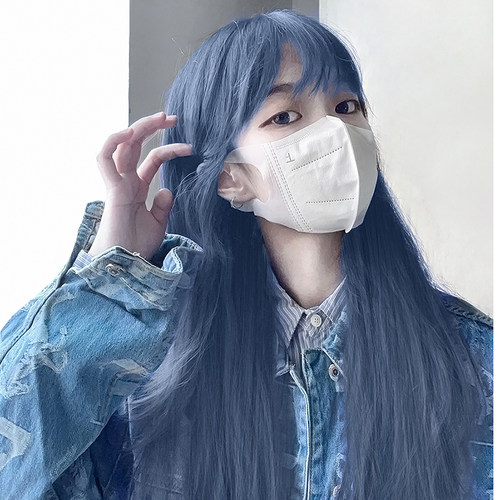 新品假发女长发挑染人鱼蓝直发假发套日常长直发发型Y仿真自然全