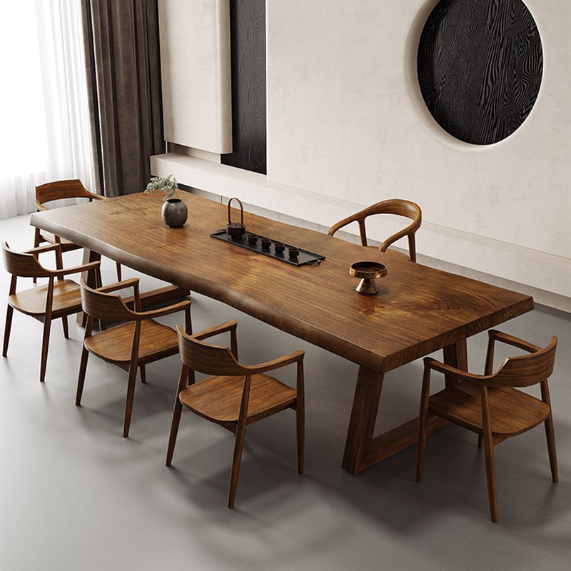 极速现代实木茶桌椅m组合简约实木茶台办公室原木大板泡茶桌子黑