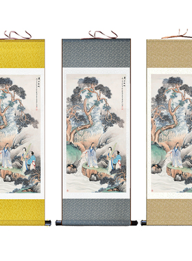 新品东山丝竹图卷轴画历代名画丝绸画客厅书房Q装饰画挂画已装裱