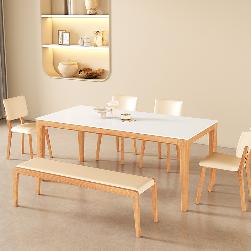 极速北欧日式实木岩板餐桌简约桌子原木色白O蜡木大板茶桌家用现