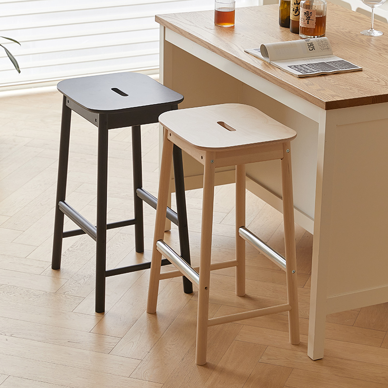 极速家用时尚北欧瑞宁实木u吧台椅子凳 极简黑色原木色酒吧饭厅高