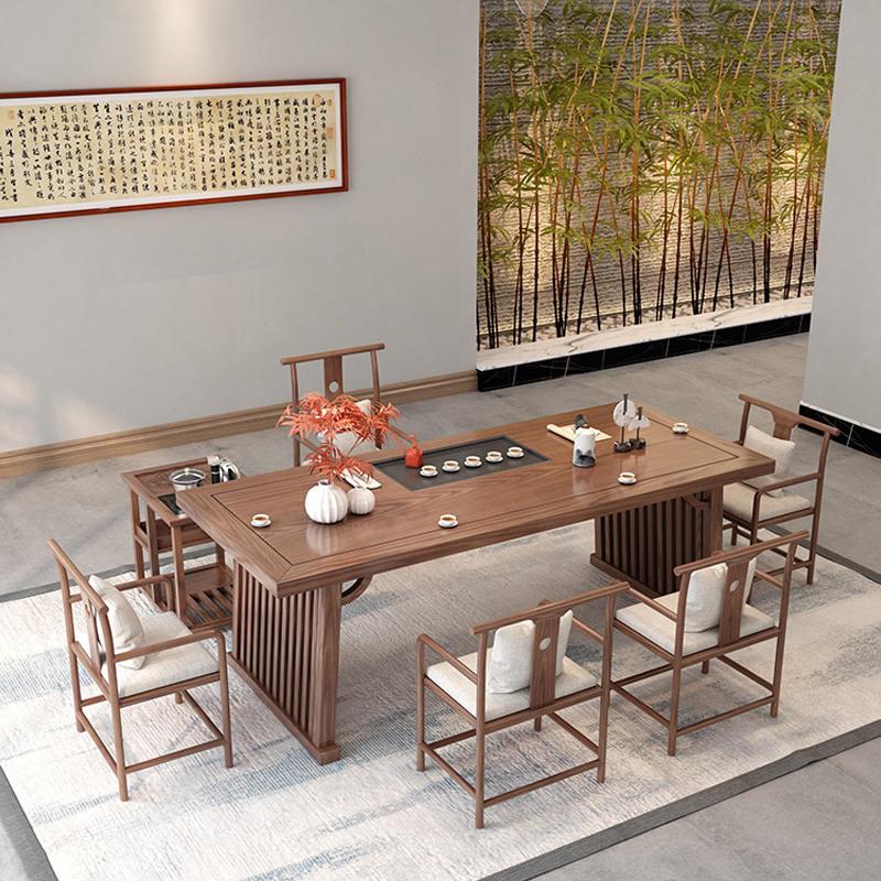 极速原木茶桌新中式禅意白蜡木办公室功I夫实木泡茶桌会议桌椅组