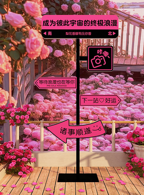 新品网红打卡摆件路牌定制指示牌奶茶咖啡店装饰厅W馆墙面壁拍照